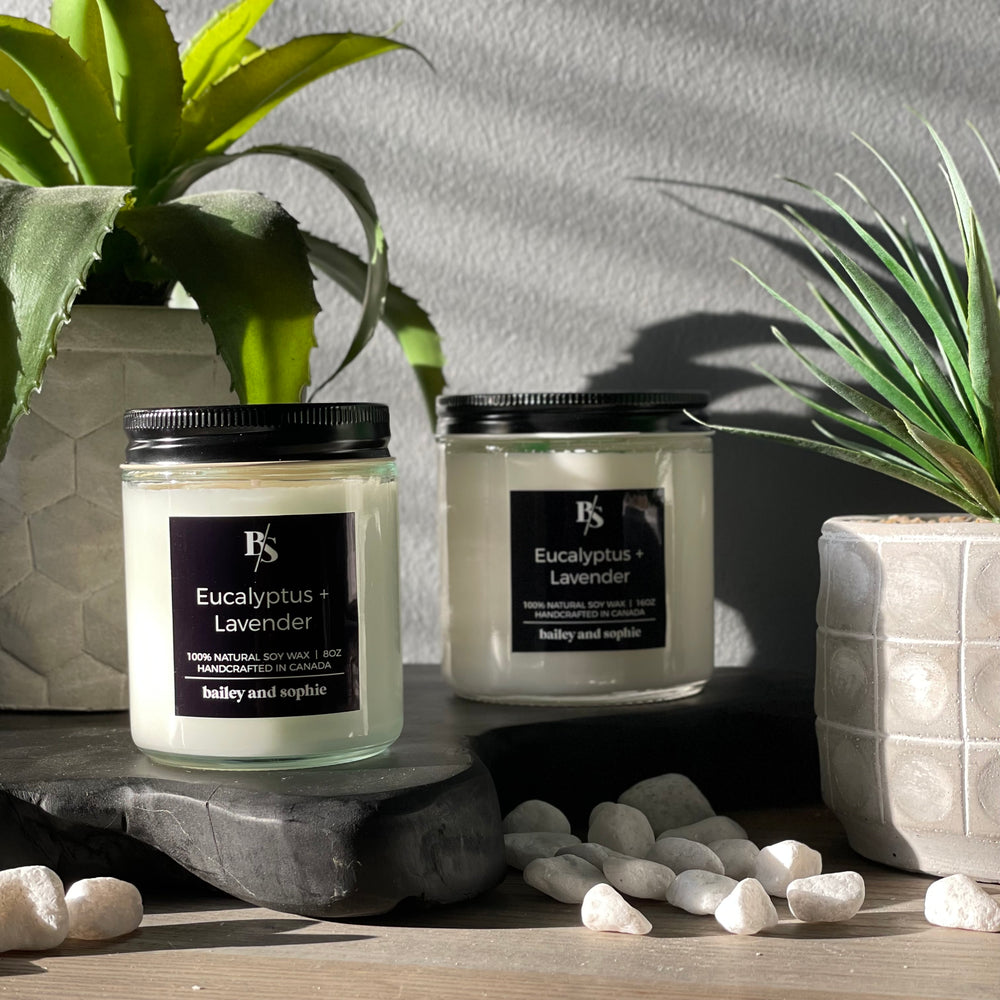 
                  
                    EUCALYPTUS + LAVENDER SOY CANDLE | refreshing eucalyptus + sweet lavender accent
                  
                